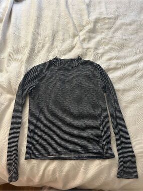 Striped Navy and White Long Sleeve Mock Neck Top